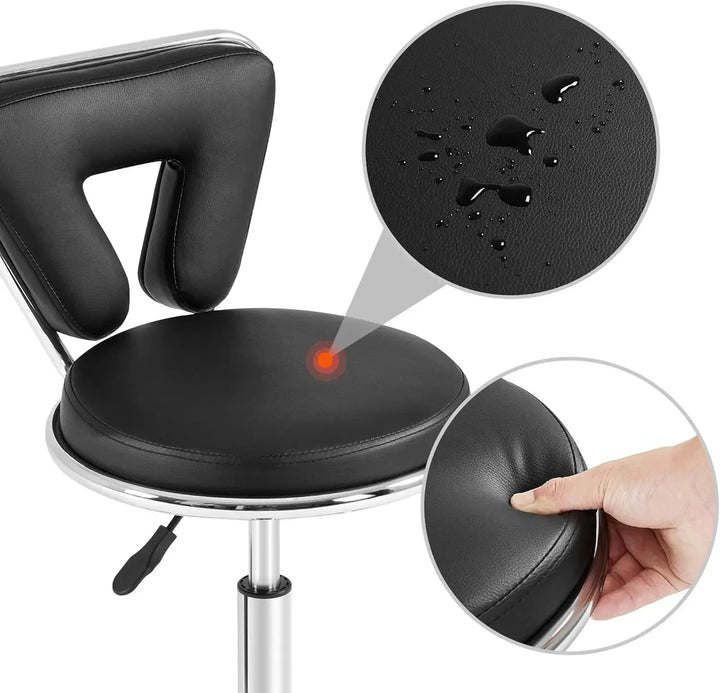Rolling Swivel Salon Stool Chair Nail Chair Height Adjustable Home Spa Massage Manicure Facial Stool with Backrest and Wheels