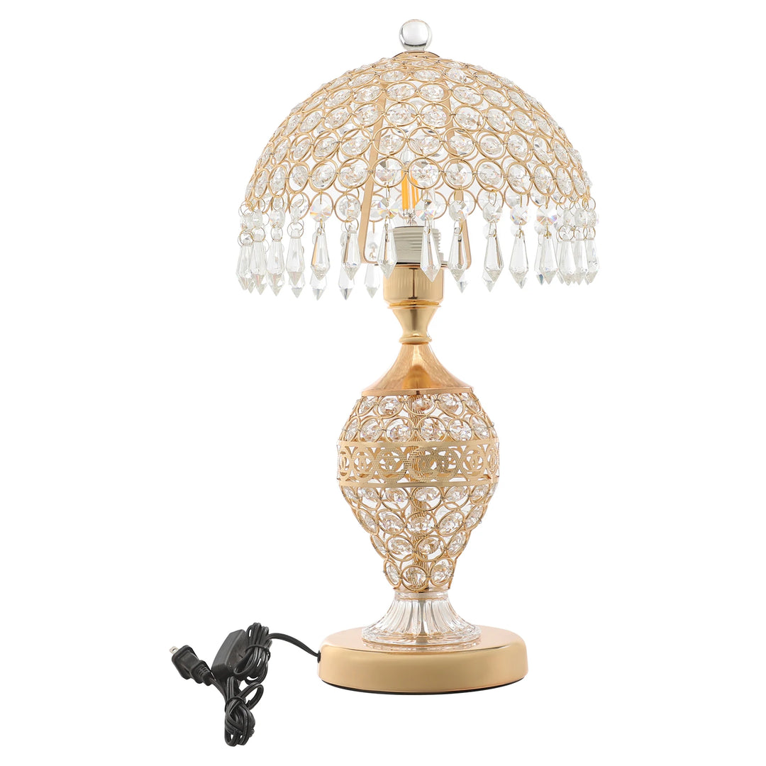 Crystal Table Lamp,Gold 110V Tabletop Decorative Bedside Lamp Corded Electric Lighting 3-5m² for Bedrooms,Living Rooms