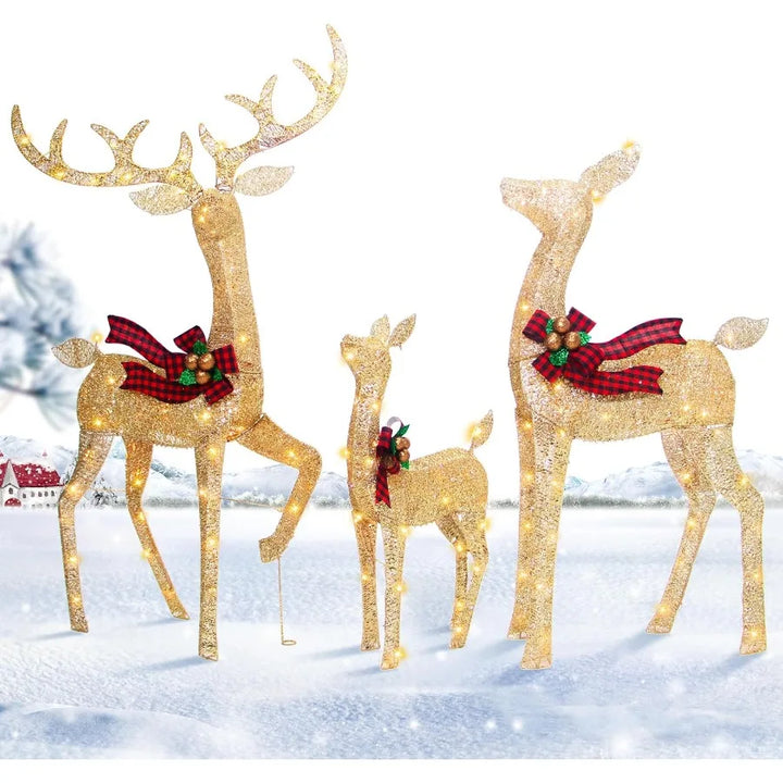 Reindeer Christmas Decoration for Yard 3Piece Light Up Reindeer Family for Christmas Outdoor Decorations Yard Lighted Xmas Deer