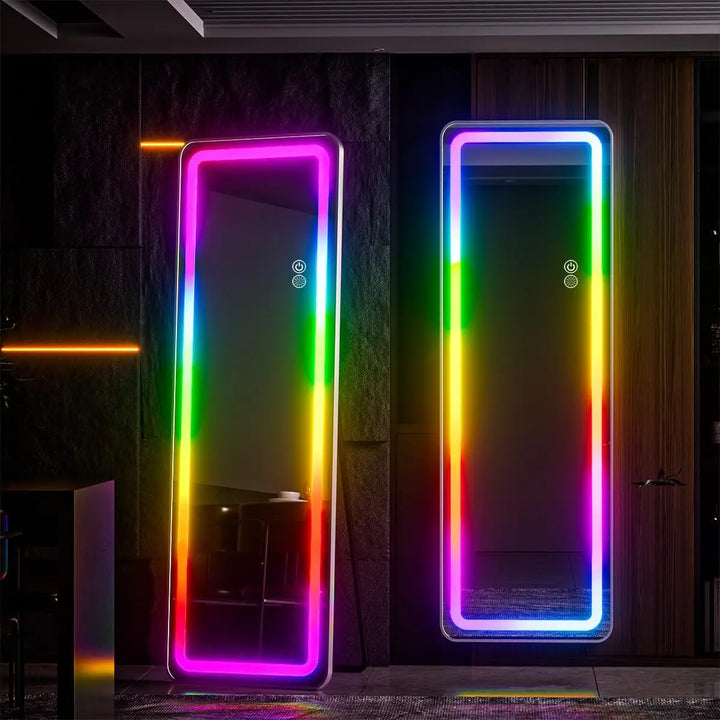 RGB Full Length Mirror, 60"x16" Full Body Mirror with LED Lights, Dimming & 7 Color Changing Lighting, Wall Mounted Hanging Mirr