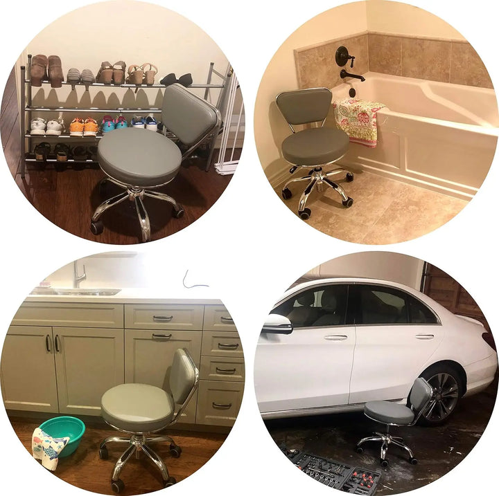 Rolling Bathroom Seat  Pneumatic, Short Stool with Adjustable Height 13"-15", Perfect