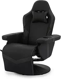 360° Swivel Gaming Recliner Chair, Ergonomic PU Leather Reclining Chair with Adjustable Backrest, Footrest, Cup Holder & Neck S