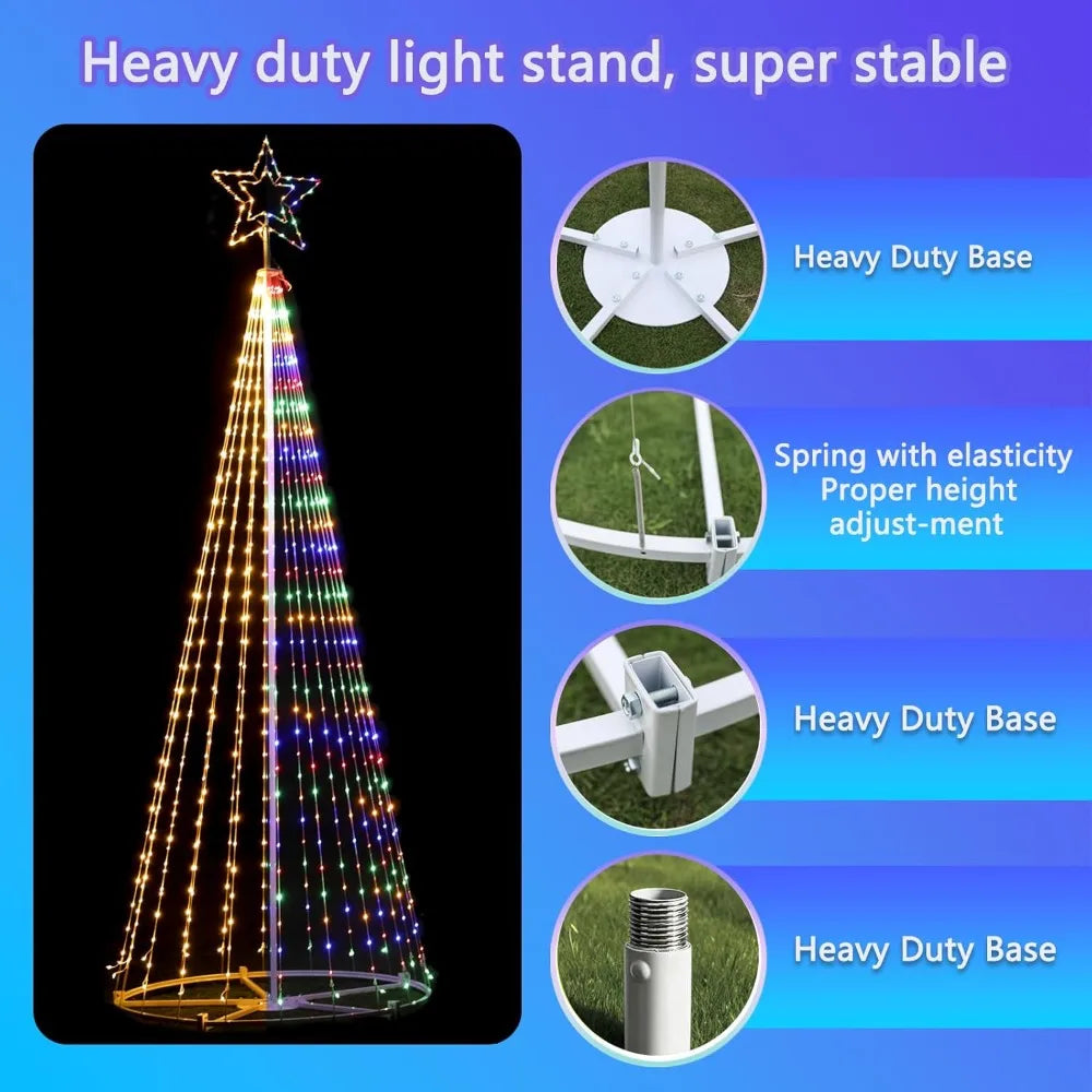 12-Foot Tall Star-Topped Outdoor Christmas Tree with 650 LED Lights and 8 Lighting Modes, Including Timer and Remote Control