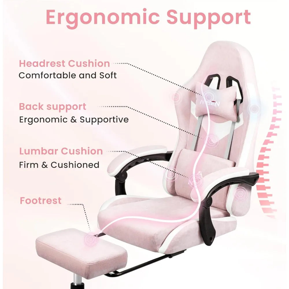 Video Gaming Chair Office Computer Desk Use Ergonomic Reclining Backrest Adjustable Armrests Lumbar Support Footres