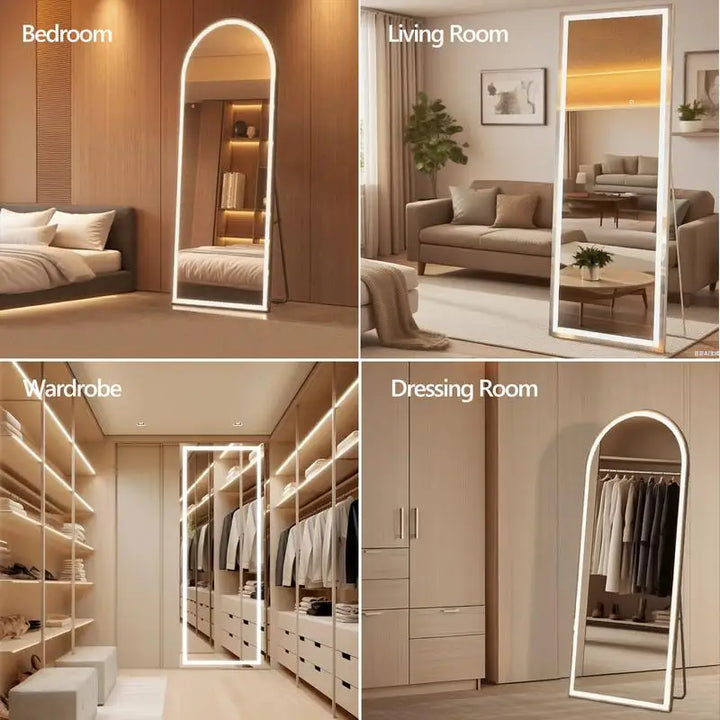 67x20 Inch Full Length Mirror with LED Lights, Standing or Wall-Mounted, Square Shape for Bedroom, Living Room, or Cloakroom,