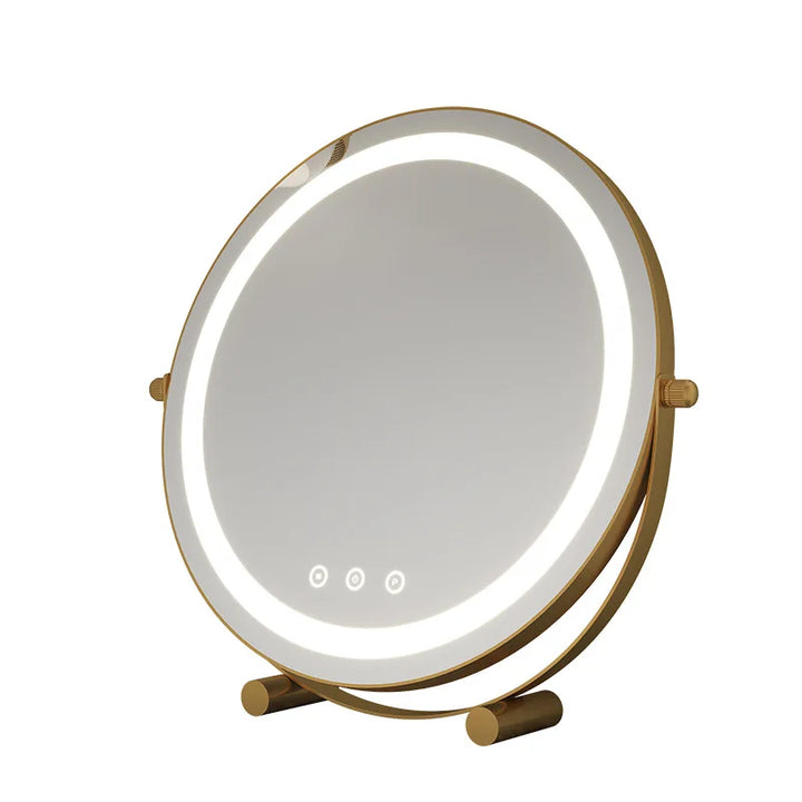 Metal Desktop Makeup Mirror  3-Level LED Lighted Vanity Mirror  Adjustable Rotating Makeup Mirror for Clear Imaging
