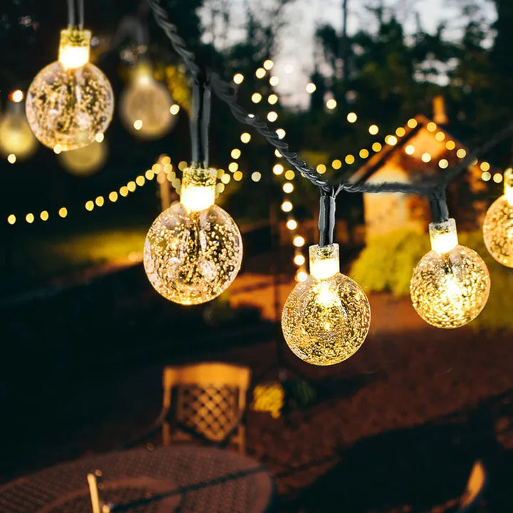Solar Crystal Ball String Lights â€“ 4 Colors, 8 Modes Outdoor Garden & Balcony Accent | Eco-Friendly LED Decor | Trufairs