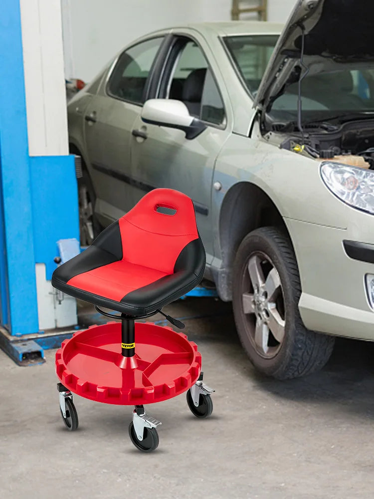 Rolling Garage Stool 300LBS Capacity 21"-26" Adjustable Height Range Mechanic Seat with Swivel Casters and Tool Tray