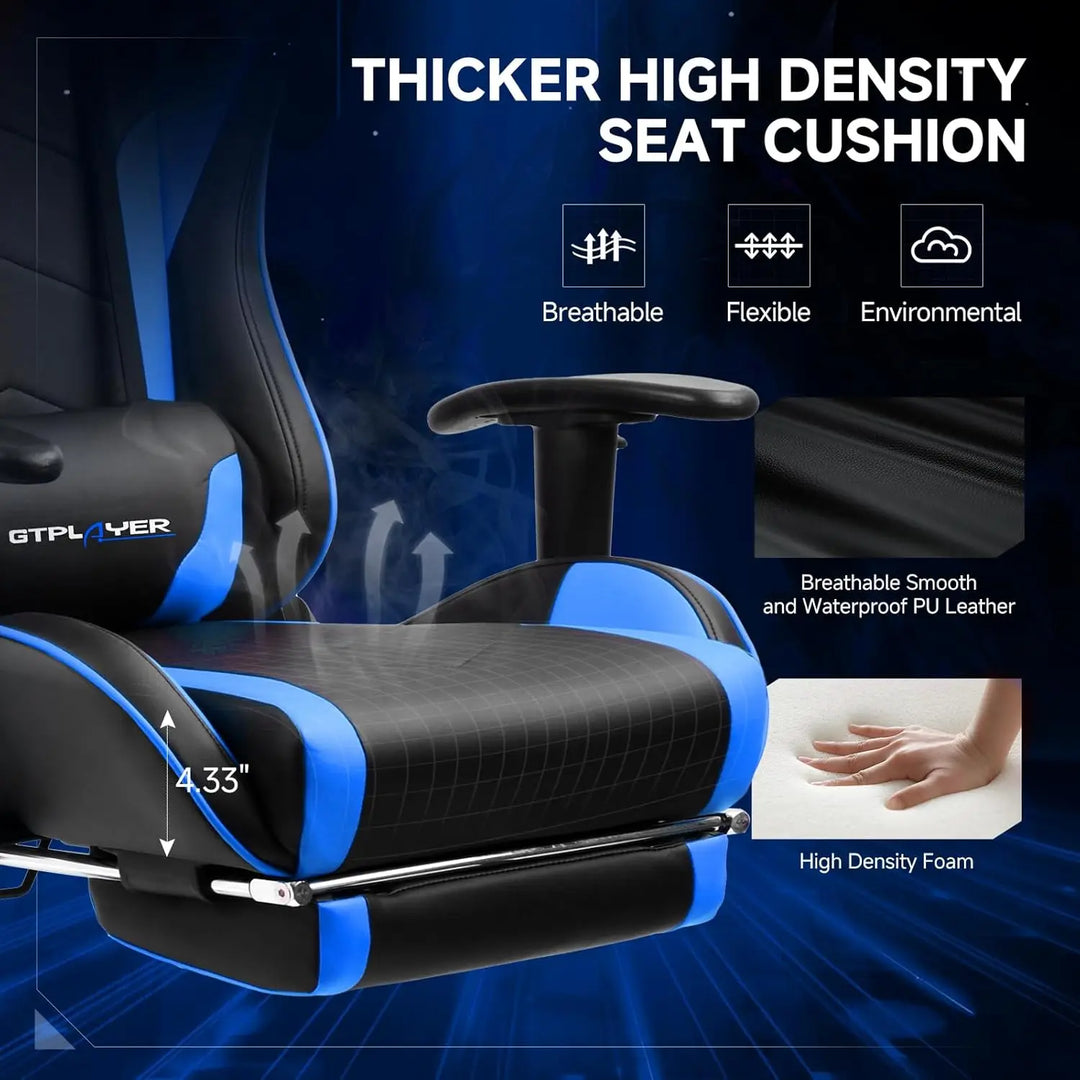 Gaming Chair with Bluetooth Speakers and Footrest, Ergonomic Gamer Chair with Reclining Backrest, 3D Armrests, Adjustable Seat