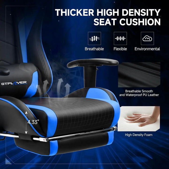 Gaming Chair with Bluetooth Speakers and Footrest, Ergonomic Gamer Chair with Reclining Backrest, 3D Armrests, Adjustable Seat