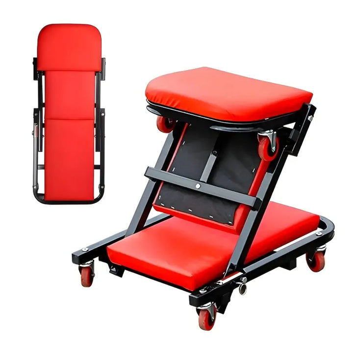 300 Lbs Capacity Z - Creeper Seat: 36" 2 - in - 1 Black Foldable Low - Profile Garage Chair with 6 Wheels - Ideal for Mechanics