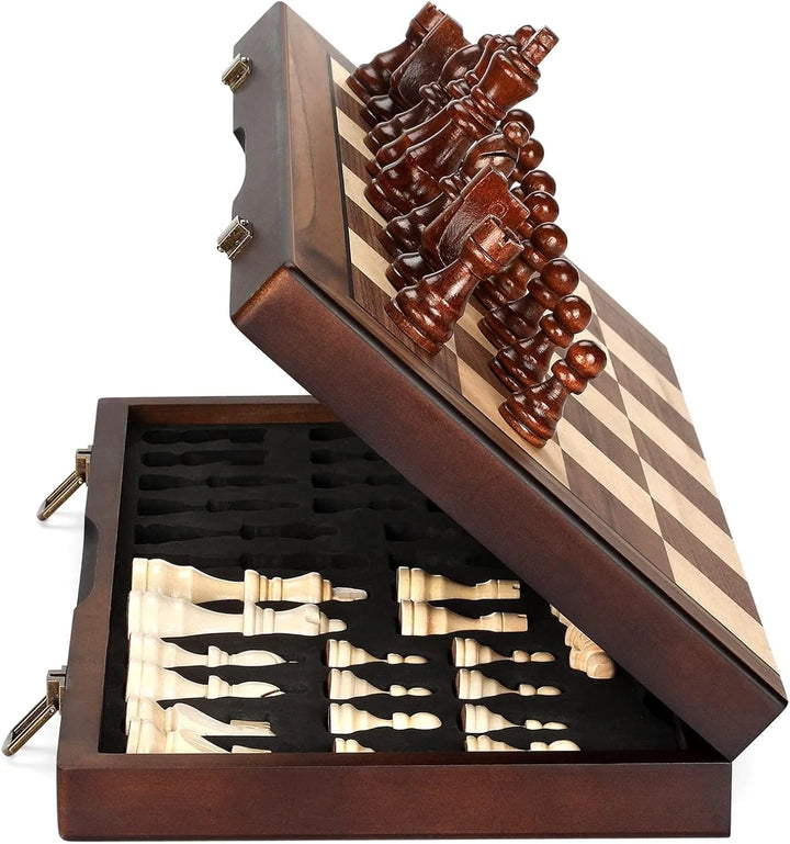 Magnetic Wooden Chess Set for Adults Kids  Chess Board with Handmade Pieces, Folding Portable Travel Unique Chess Sets Game for