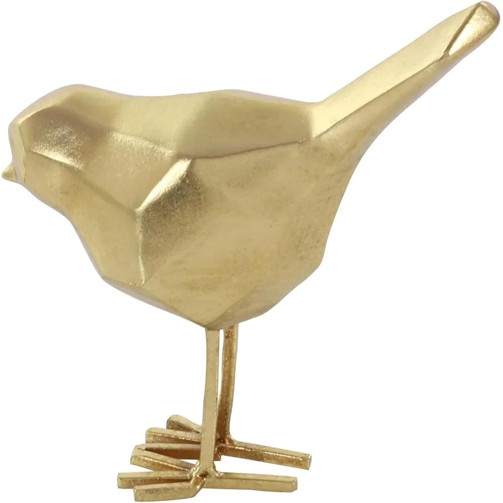 Glamorous Polystone Bird Decorative Sculpture Set of 2 Accent Figurines Modern Home Decor Gold Metallic Finish