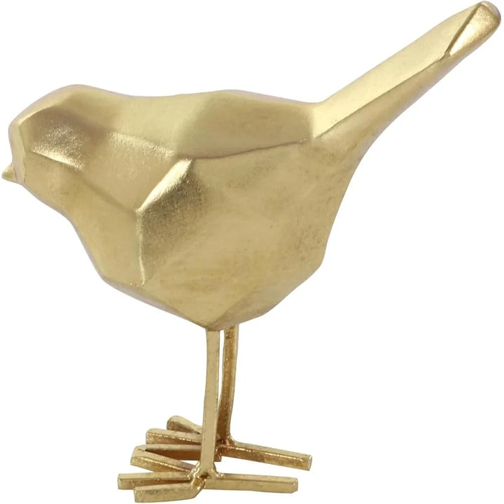 Glamorous Polystone Bird Decorative Sculpture Set of 2 Accent Figurines Modern Home Decor Gold Metallic Finish