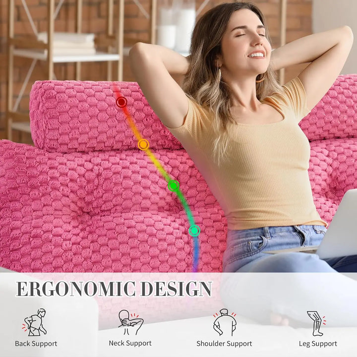 Wedge Headboard Pillow - Bed Wedge Pillow for Headboard Triangular Headboard Pillow with Neck Roll Pillow-Large Bolster Pillow f