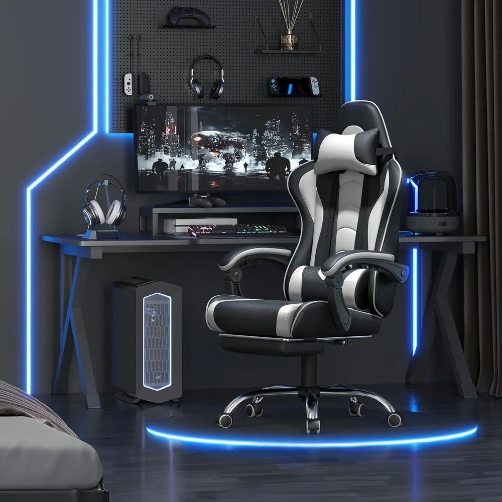 Ergonomic Gaming Chair with Swivel Seat&Headrest, Adjustable Video Game Chair with Massage Lumbar Support and Footrest Height
