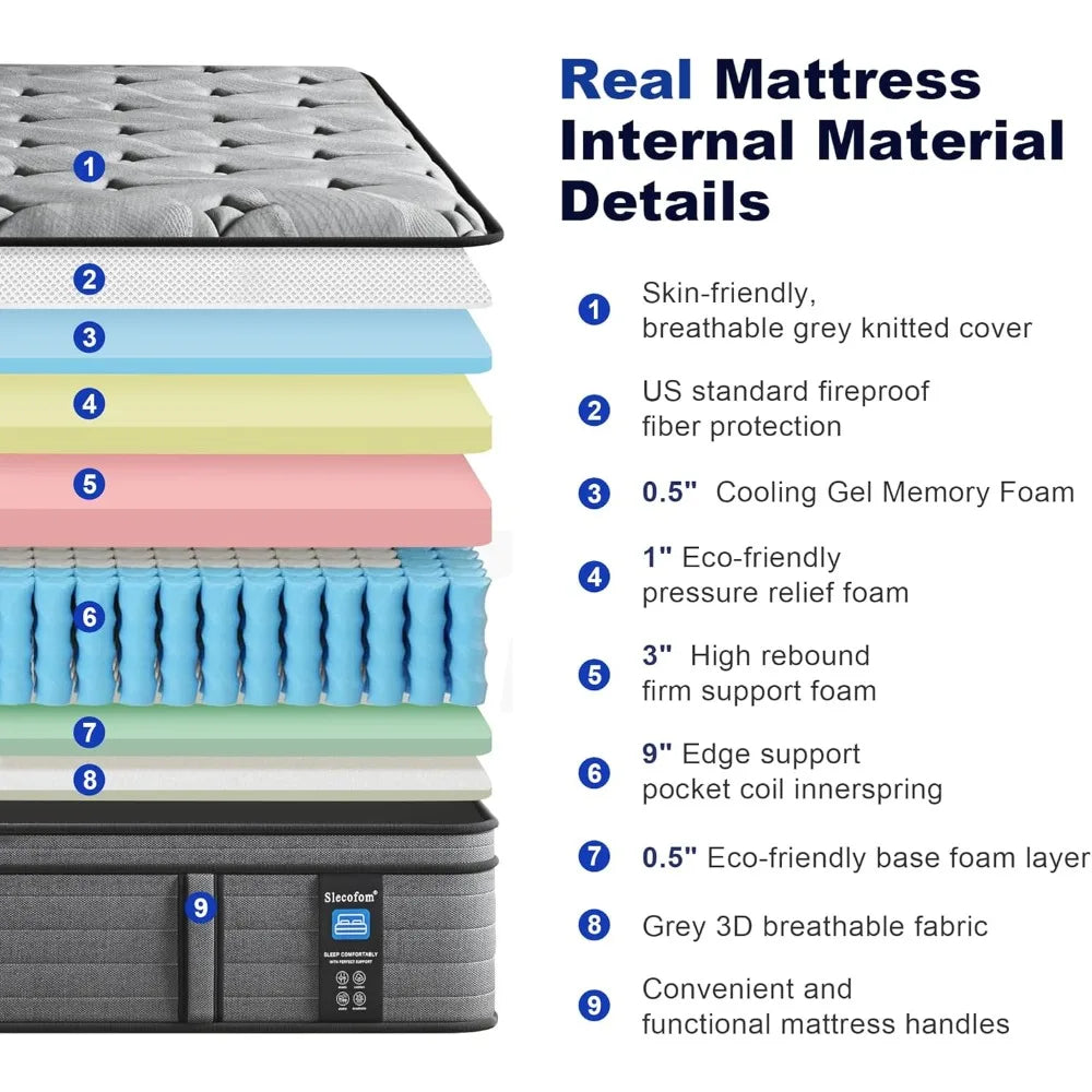 Mattress,14 Inch Queen Size Hybrid Mattress with Extra Lumbar Support for Back Pain Relief, Cool Sleep, Edge Support