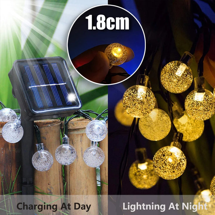 Solar Crystal Ball String Lights â€“ 4 Colors, 8 Modes Outdoor Garden & Balcony Accent | Eco-Friendly LED Decor | Trufairs
