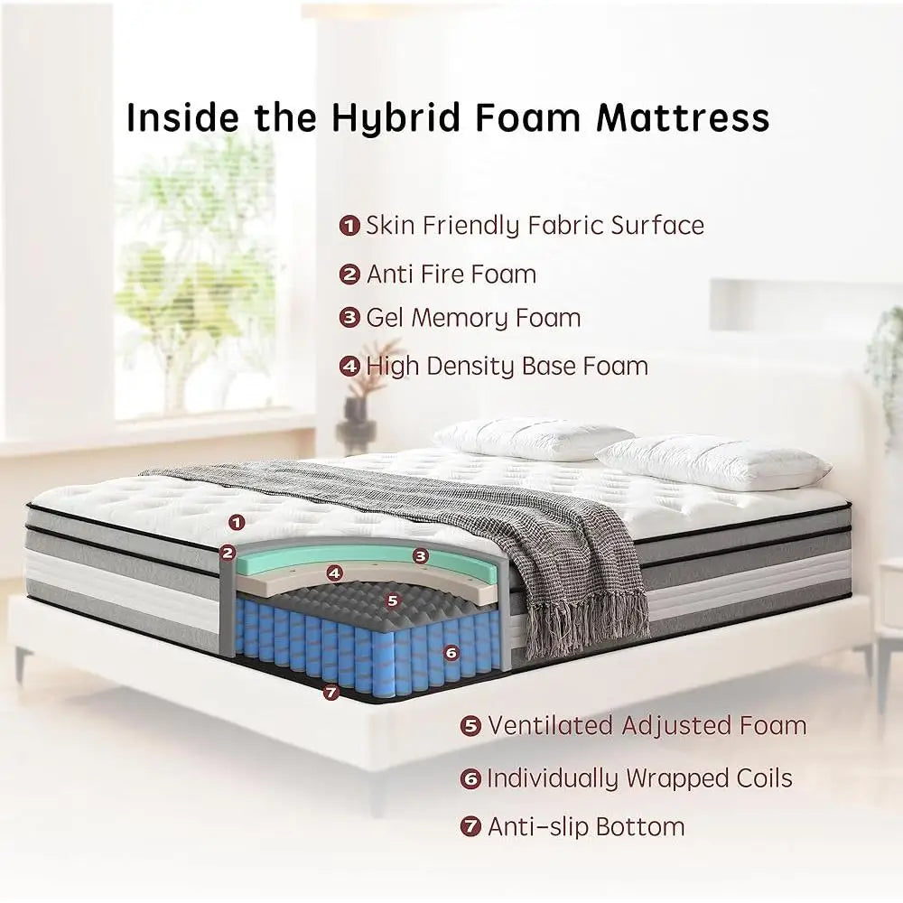 12″ Queen Hybrid Mattress – Gel Memory Foam & Individually Wrapped Pocket Springs | Trufairs