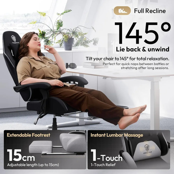 Big and Tall Gaming Chair Fabric with Footrest Pocket Spring Cushion for Home Office, High Back Recliner Height Adjustable