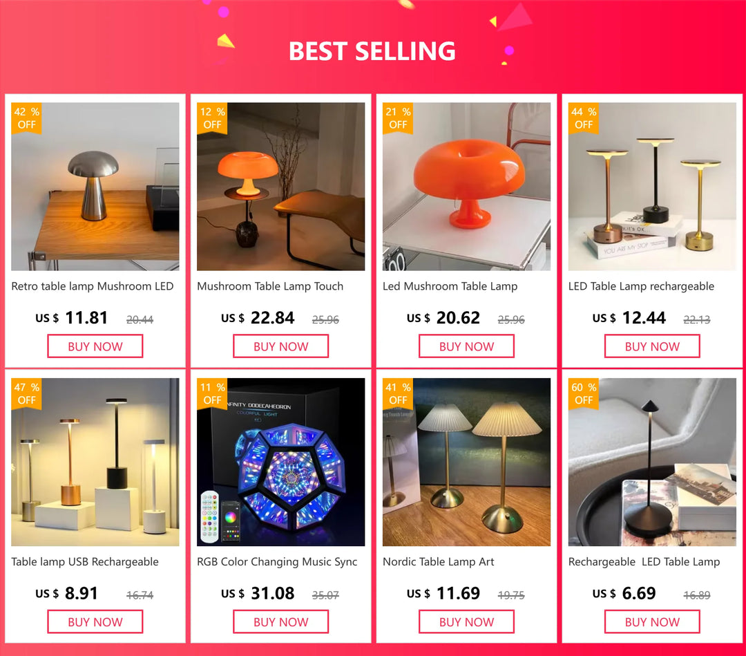 Retro table lamp Mushroom LED Night Light Rechargeable desk lamp Touch Sensor Reading Lights  for bedroom  Restaurant Bar Decor