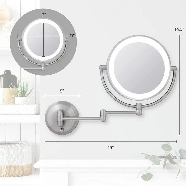 Free Delivery - 11" LED Wall Mounted Makeup Mirror 10X/1X Shaving Mirror Cordless or Battery Operated Vanity Mirrors for Wall