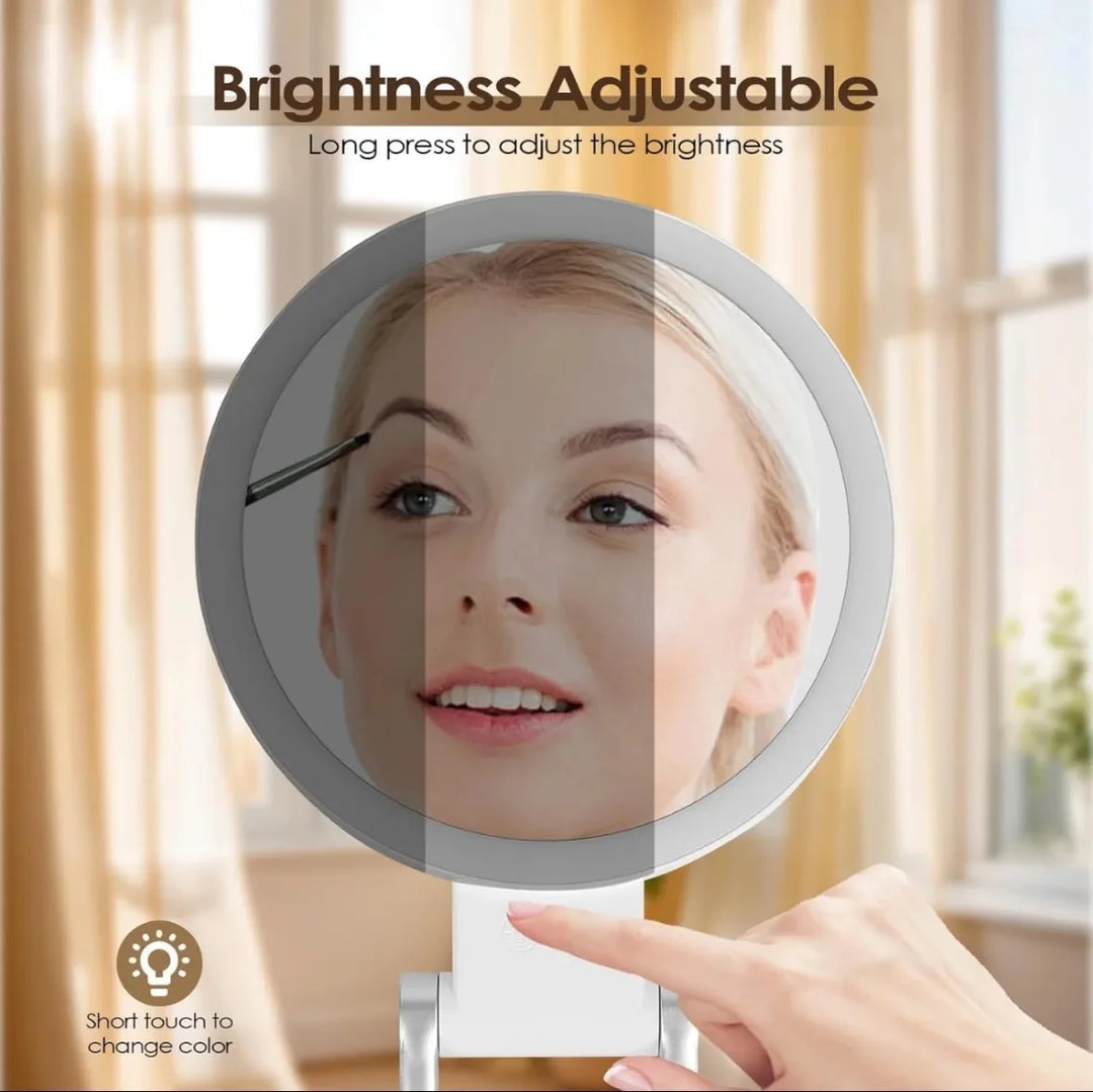 3 Colors LED Vanity Mirror with Touch Screen 5/10x USB Rechargeable Dimming Makeup Mirror 3 Brightness Portable