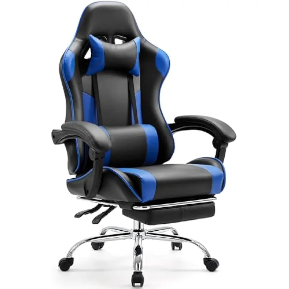 Video Game Desk Chair w/Footrest and Comfy Lumbar Support, PU Leather Recliner with Headrest, Height Adjustable with 360° Swivel