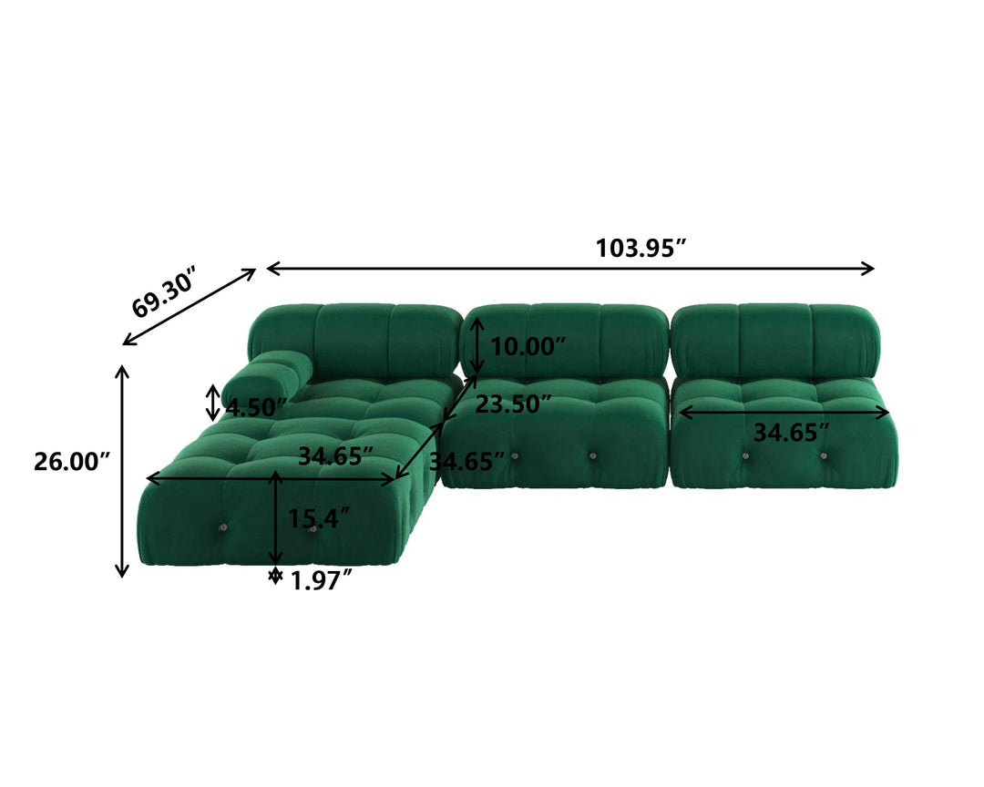 Sdorens Sectional Sofa Living Room Sofas L-Shaped Velvet Couch with Reversible Ottoman Convertible Modern Design Couch Sofa