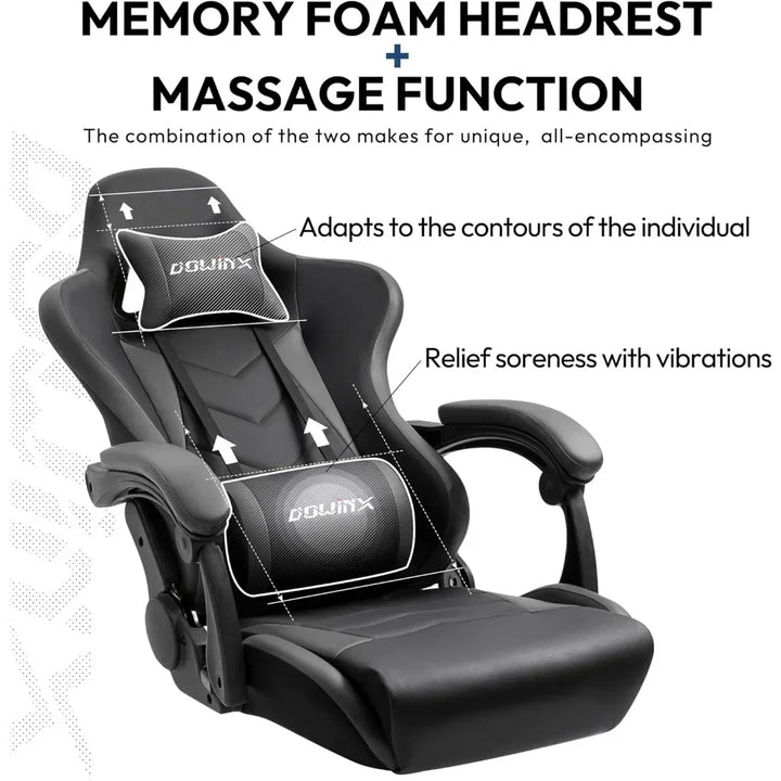 Gaming Chair Ergonomic Racing Style Recliner with Massage Lumbar Support, Office Armchair for Computer PU Leather E-Sports Game
