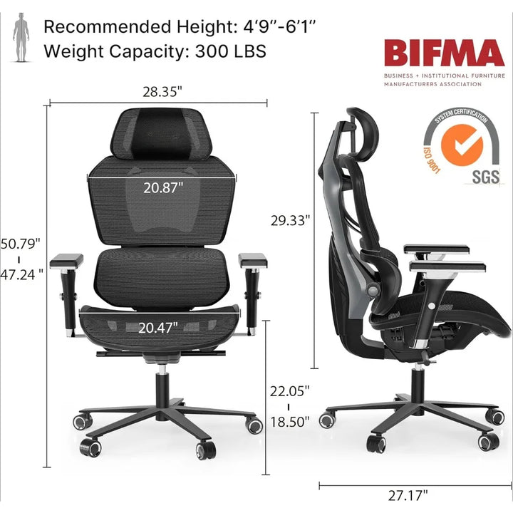 Gaming Chair, Office Desk Chair with Lumbar Support, Ergonomic Mesh Gaming Chair with 4D Armrests, High Back Comfortable