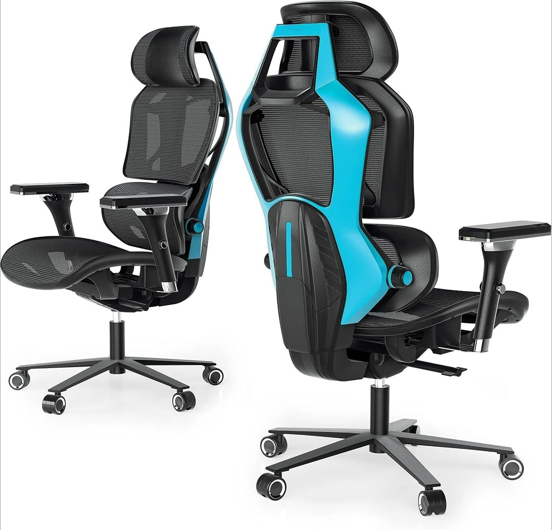 Gaming Chair, Office Desk Chair with Lumbar Support, Ergonomic Mesh Gaming Chair with 4D Armrests, High Back Comfortable