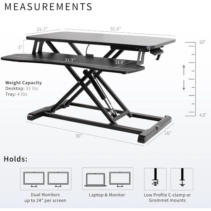 32 inch Desk Converter, K Series, Height Adjustable Sit to Stand Riser, Dual Monitor and Laptop Workstation with Wide Keybo