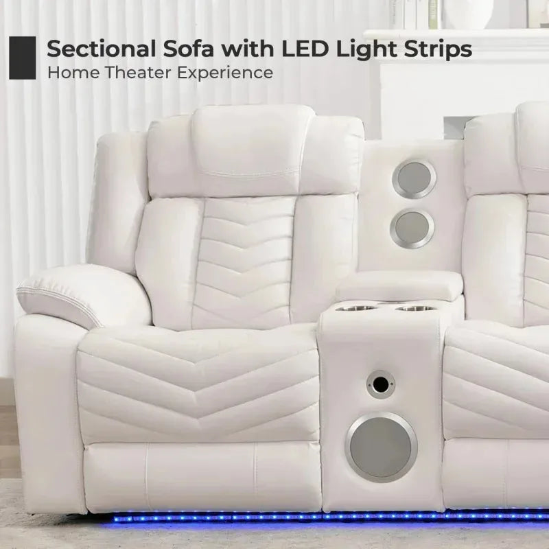 RPD4-Power Recliner Sectional Sofa Couches with Bass Speakers Living Room.Leather Reclining Corner Sectionals Sofa Couch Sets wi