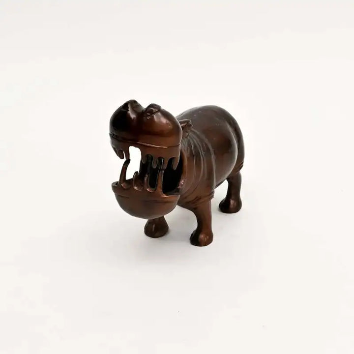 Decorative Happy Hippo Aluminum Figurine with Copper Antique Finish, 14x7x11.5  Unique Animal Sculpture