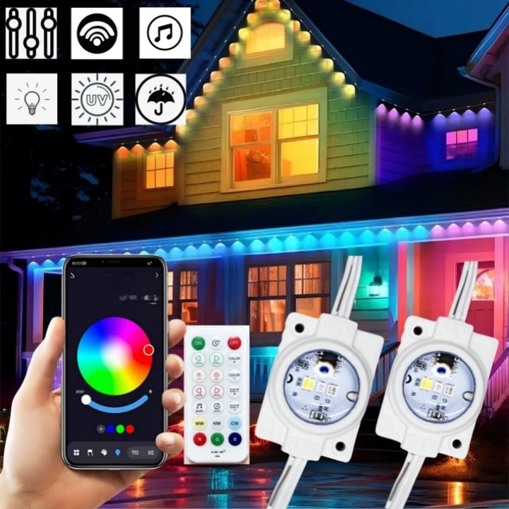 108FT Smart RGBW LED Permanent Outdoor Eave Lights IP67 Waterproof 72LEDs with App/Remote Control for Christmas Holiday Decor