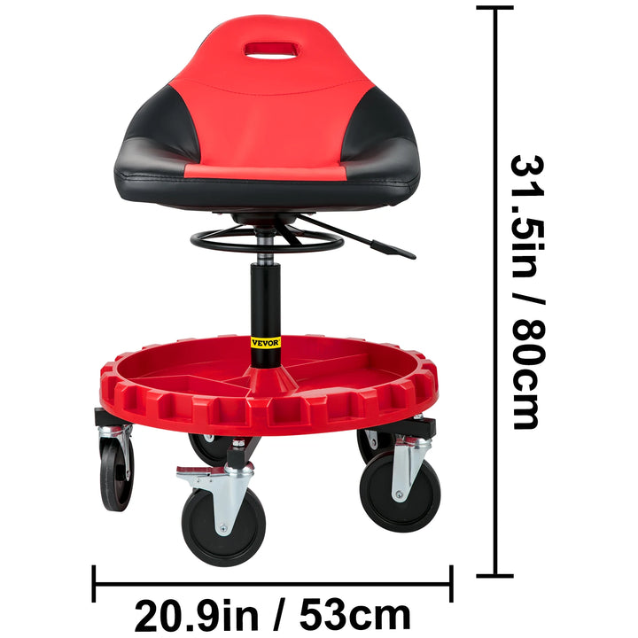 SucceBuy Rolling Garage Stool 300 LBS Capacity 21"-26" Adjustable Height Range Mechanic Seat with Swivel Casters and Tool Tray