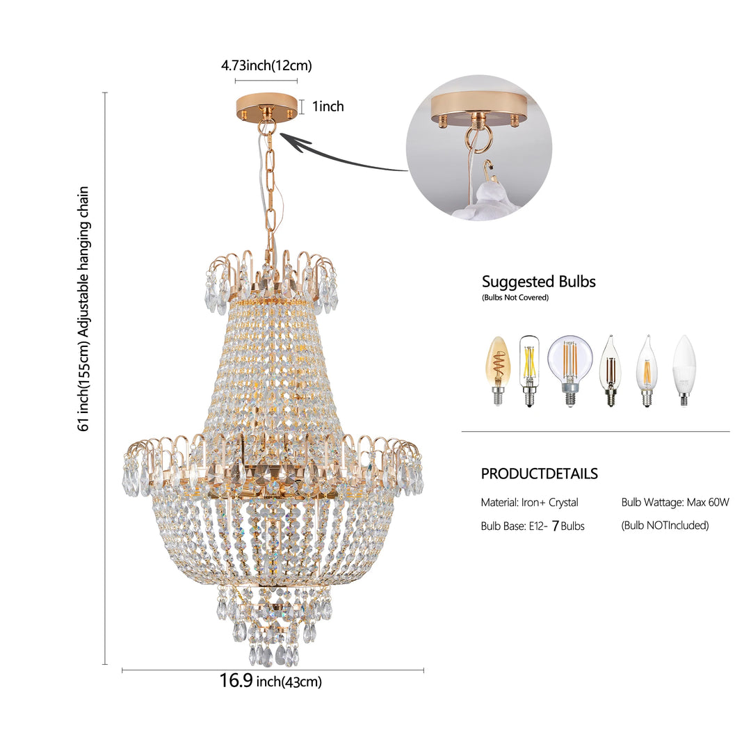 Luxury Gold Crystal Chandelier Elegant Dazzling K9 Crystals Ceiling Light for Living Room Dining Room Hallway-Gold