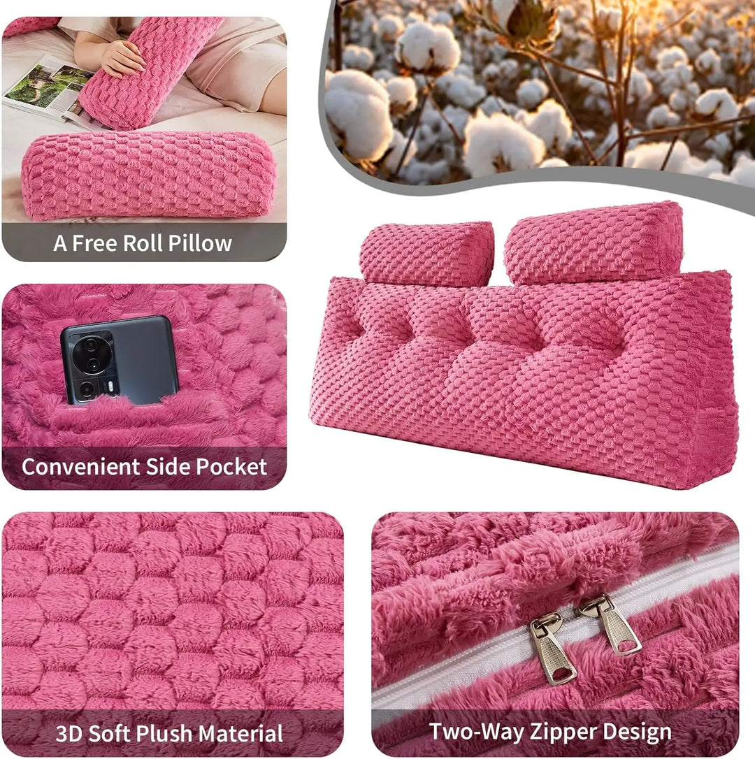 Wedge Headboard Pillow - Bed Wedge Pillow for Headboard Triangular Headboard Pillow with Neck Roll Pillow-Large Bolster Pillow f