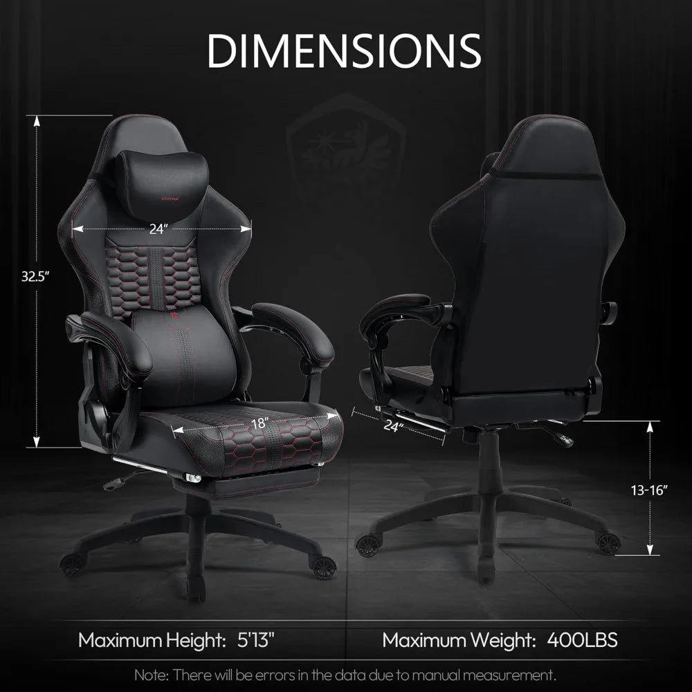 Gaming Chair Big and Tall with Dual-Point Massager Lumbar Support, Video Game Chairs for Adults with Footrest, Ergonomic Comput
