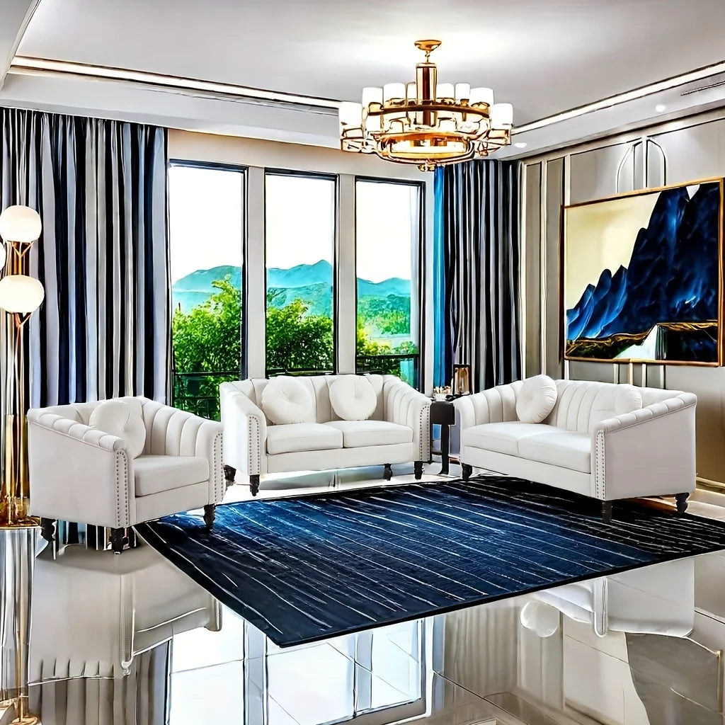 3pcs Chesterfield Sofa Couches Set with 5 Pillows Modern Sofas for Living Room, Bedroom, Office Comfortable Couch Leisure Sofa