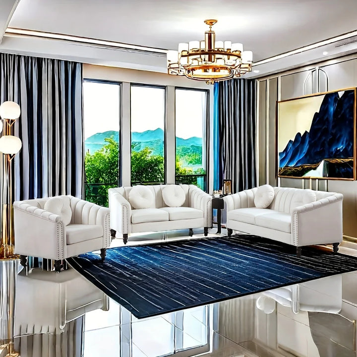 3pcs Chesterfield Sofa Couches Set with 5 Pillows Modern Sofas for Living Room, Bedroom, Office Comfortable Couch Leisure Sofa