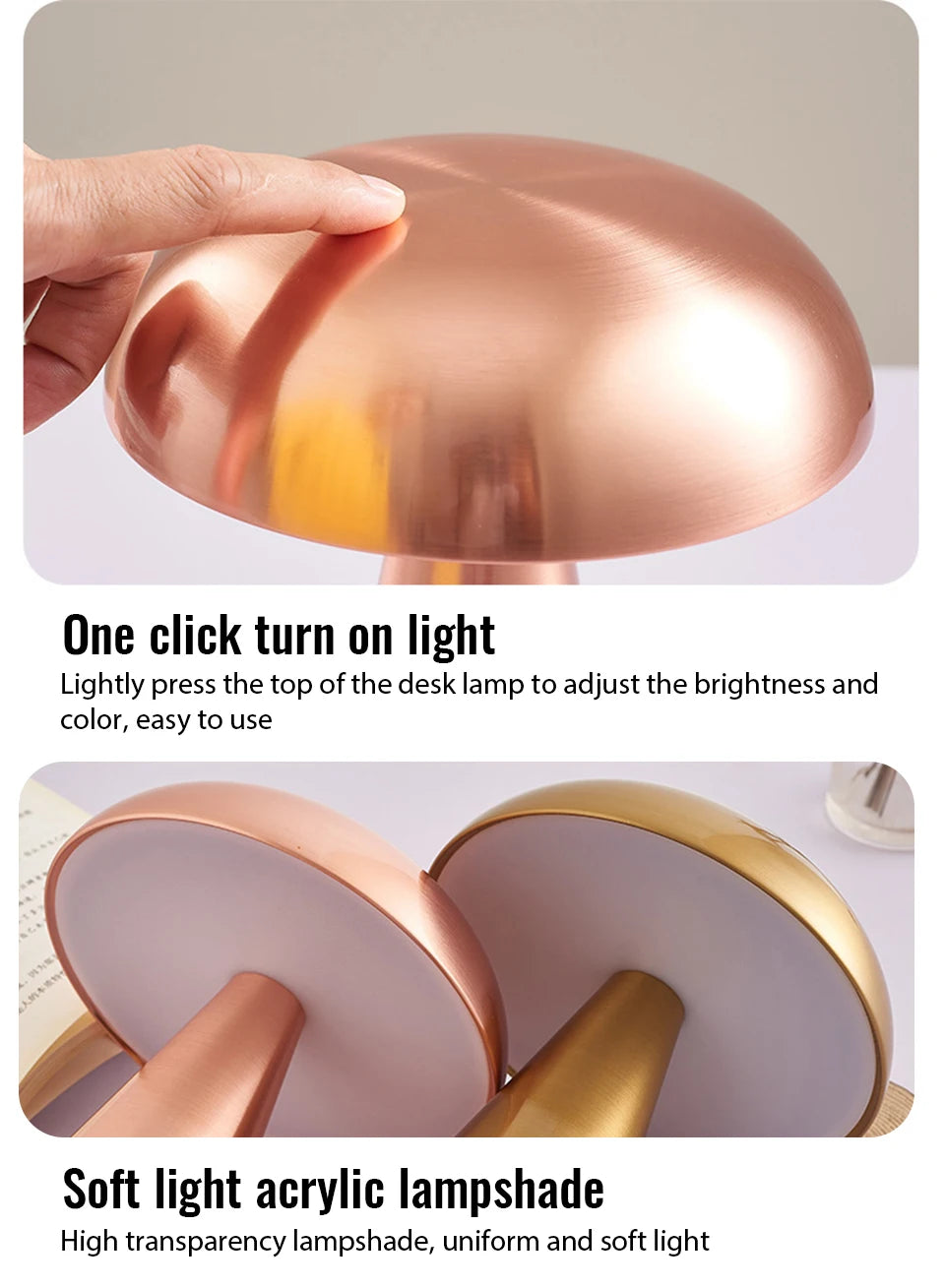 Retro table lamp Mushroom LED Night Light Rechargeable desk lamp Touch Sensor Reading Lights  for bedroom  Restaurant Bar Decor