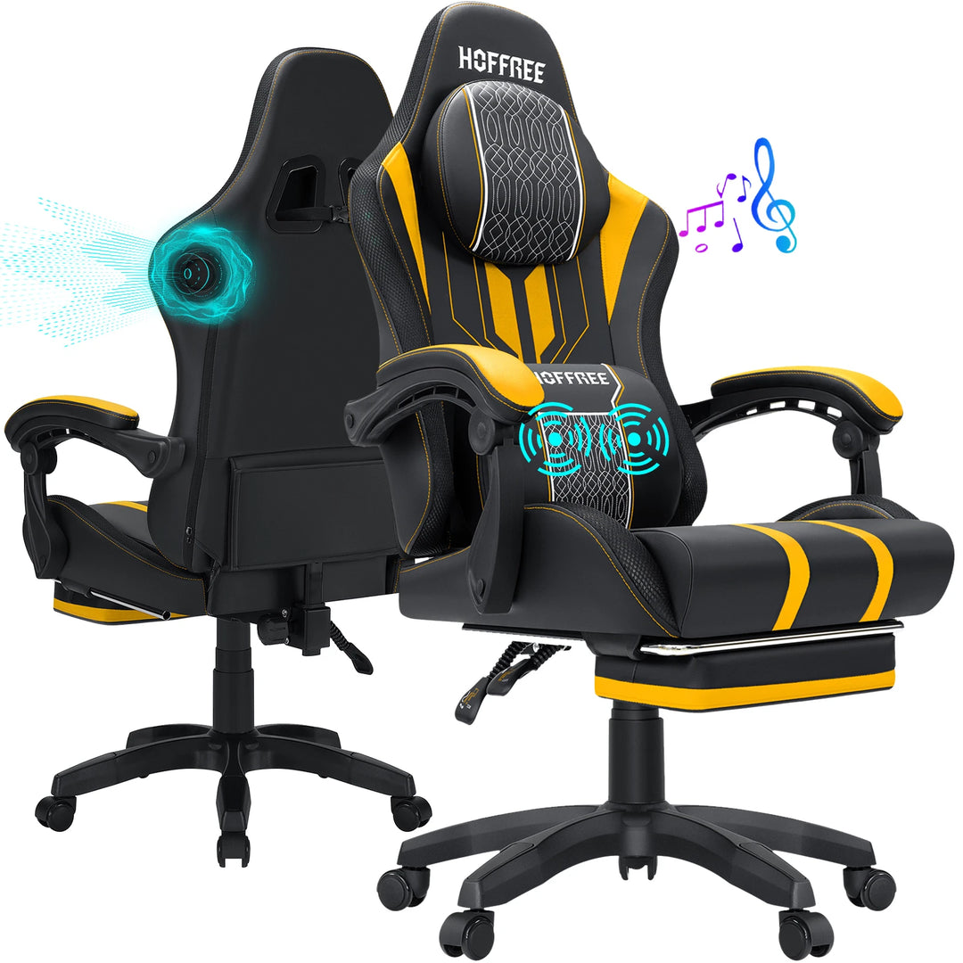 Ergonomic Gaming Chair with Massage Function PU Leather T-shaped Armrest Height Adjustable Recliner Folding Computer Chair