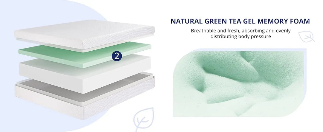 Twin XL Mattress 10 Inch Green Tea Memory Foam Mattress for Cool Sleep Pressure Relief Fiberglass Free Bed in a Box Removable Wa