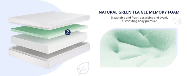 Twin XL Mattress 10 Inch Green Tea Memory Foam Mattress for Cool Sleep Pressure Relief Fiberglass Free Bed in a Box Removable Wa
