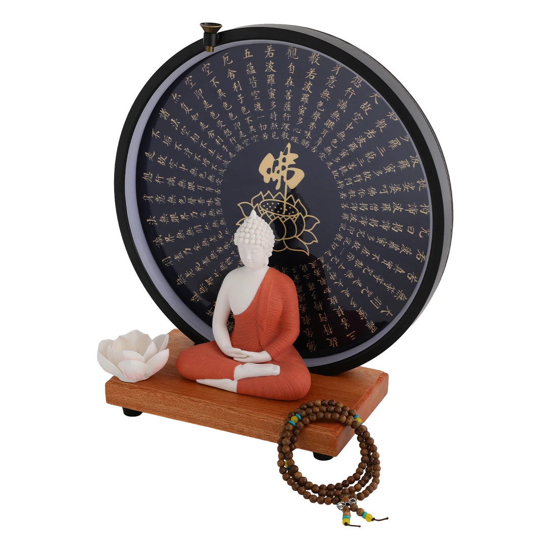 Ceramic Meditating Figurine for Home Décor with Circle LED Lamp – Decorative Sculpture