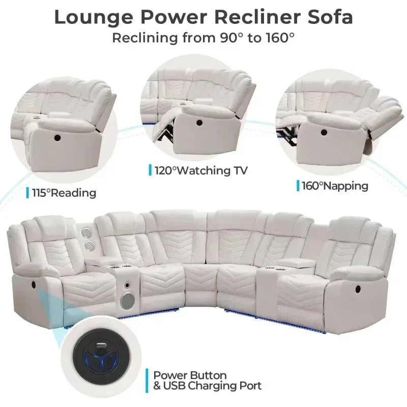 RPD4-Power Recliner Sectional Sofa Couches with Bass Speakers Living Room.Leather Reclining Corner Sectionals Sofa Couch Sets wi