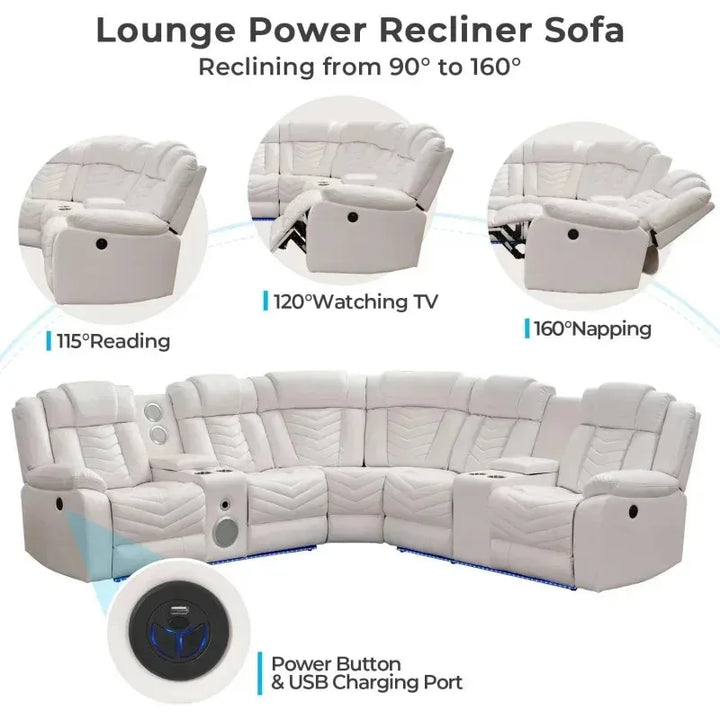 RPD4-Power Recliner Sectional Sofa Couches with Bass Speakers Living Room.Leather Reclining Corner Sectionals Sofa Couch Sets wi