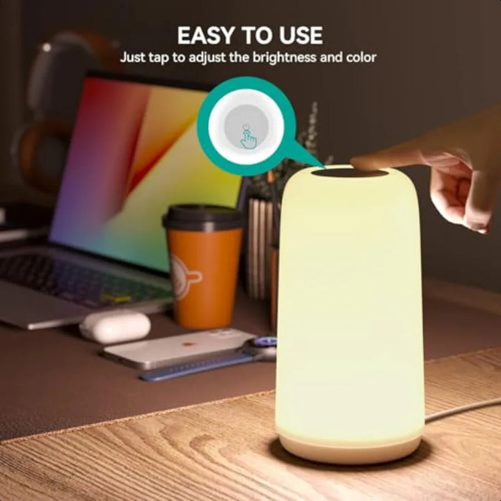 Touch Bedside Table Lamp [Sleek Design and RGB Mode] 3 Way Dimmable Small Lamp for Bedroom LED Lamp with Warm White Lights Mult